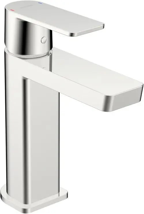 Einhebelmischer für Waschtische in Chromausführung von HANSA, mit rechteckigem Design und flacher Bedienfläche zur Wasserregulierung.
